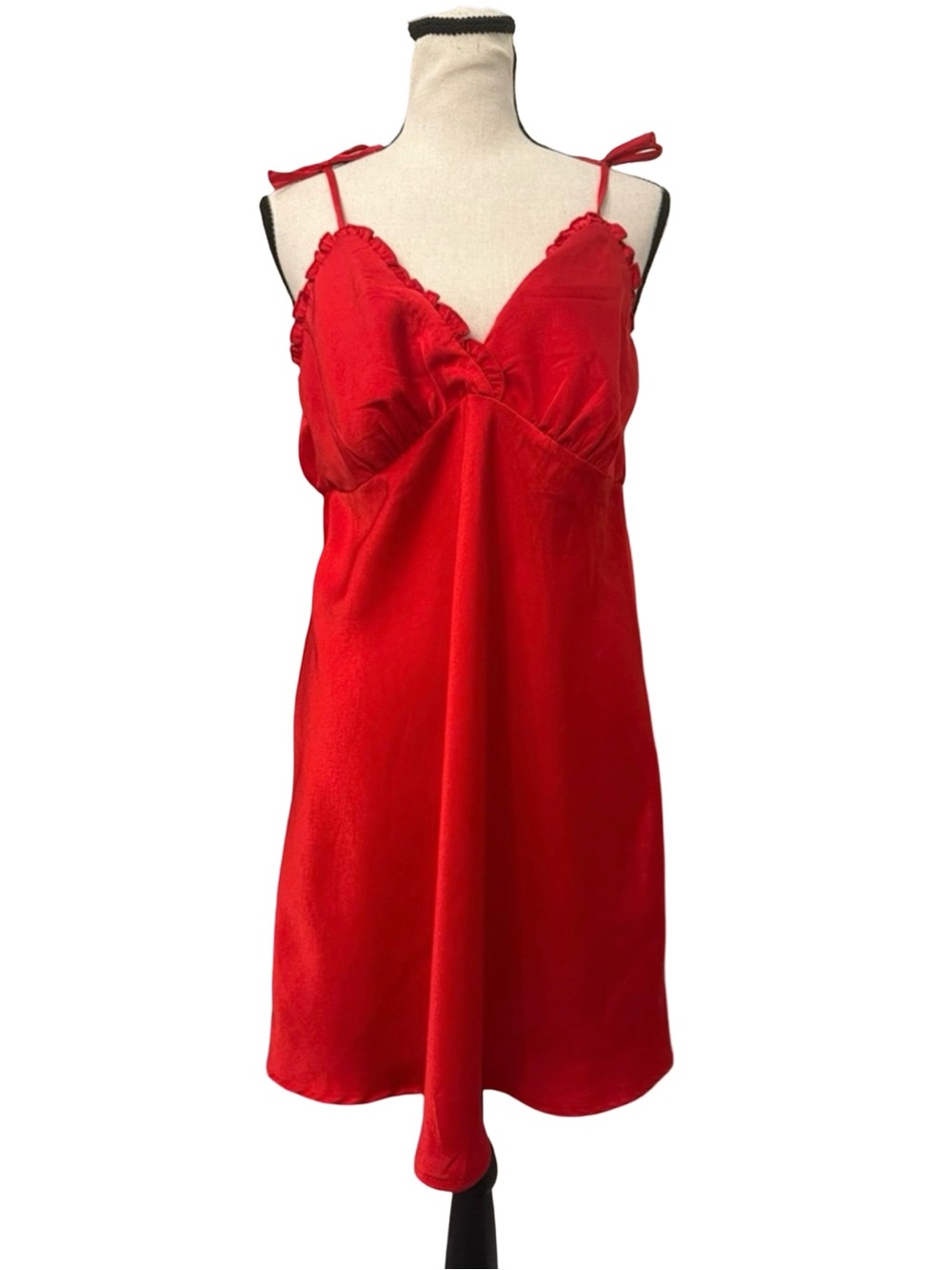 No Boundaries Red Satin Slip Dress Womens Large 12 14 Tie Strap Babydoll Y2K